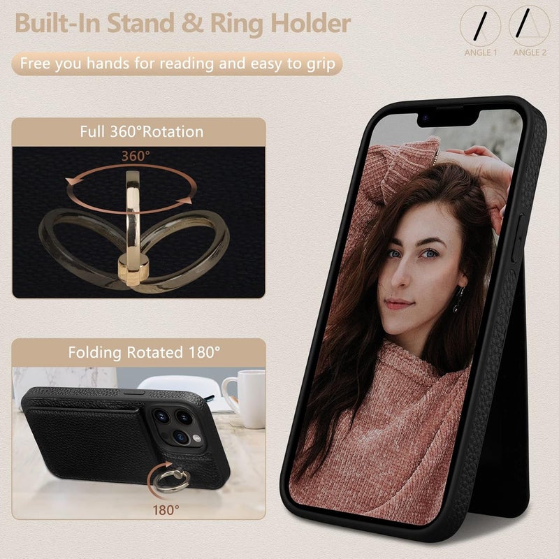 Keallce Case for iPhone 13 Pro Max 6.7'', Detachable Crossbody Case Wallet with RFID Blocking Card Slots, 360ｰRing Stand, Folio Leather Protective Cover Shoulder Strap Lady for iPhone 13 Pro Max,Black - Image 5